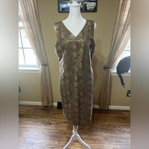 Harve Benard Brown Snake-Print V-Neck Midi Dress